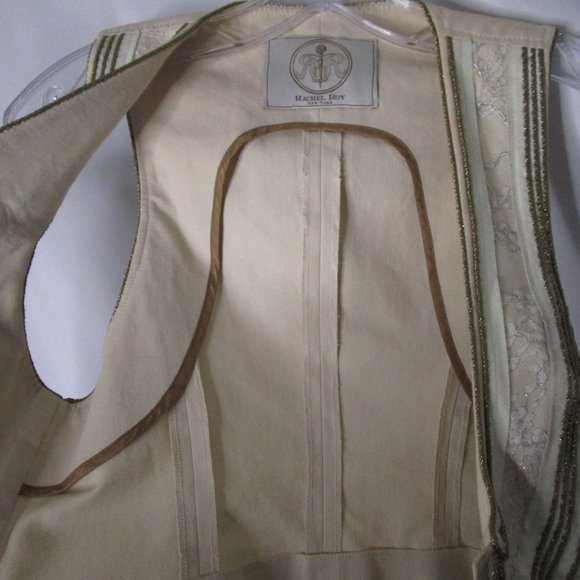 RACHEL ROY Fitted Vest Asymmetric Hem Lace Metallic Rope Beige Cotton Size 4 - Picture 7 of 9